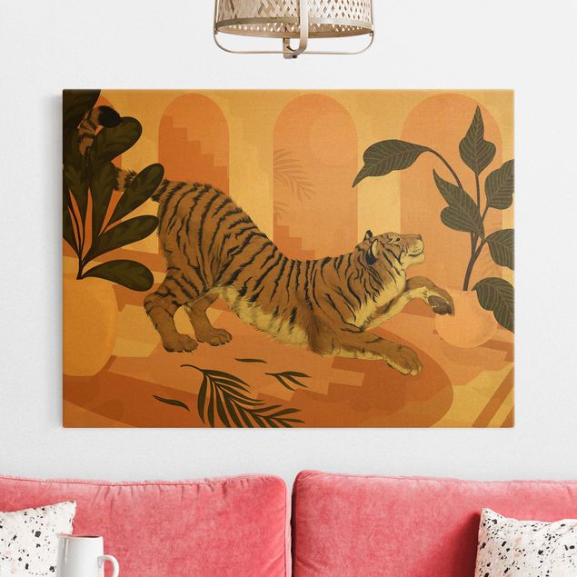 Kunstdruck Leinwand Illustration Tiger in Pastell Rosa Malerei