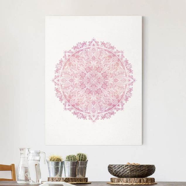 Wanddeko Küche Mandala Aquarell Rose Ornament rosa