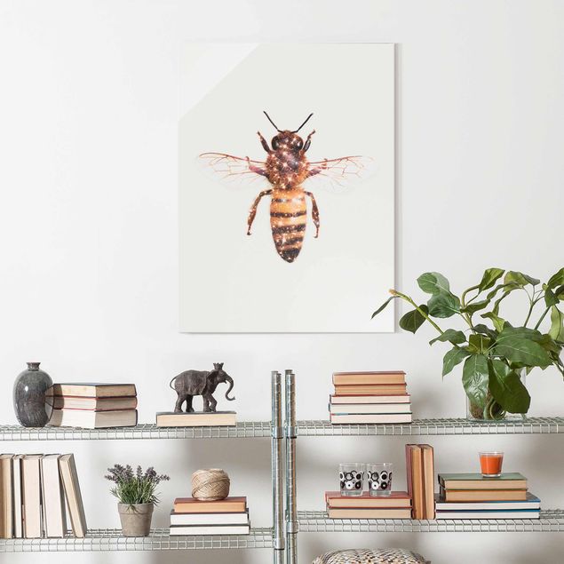 Glasbilder Tiere Biene mit Glitzer