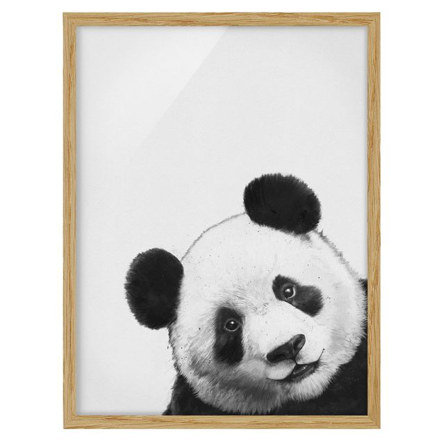 schwarz-weiß Bilder mit Rahmen Illustration Panda Schwarz Weiß Malerei