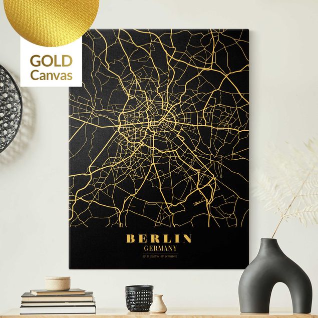 Leinwand New York Stadtplan Berlin - Klassik Schwarz