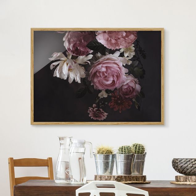 Küche Dekoration Rosa Blumen auf Schwarz