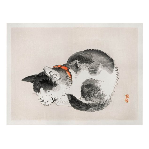 Leinwandbilder Retro Asiatische Vintage Zeichnung Schlafende Katze