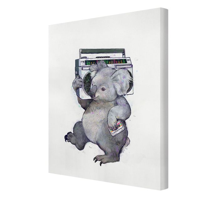 Wandbilder Berge Illustration Koala mit Radio Malerei