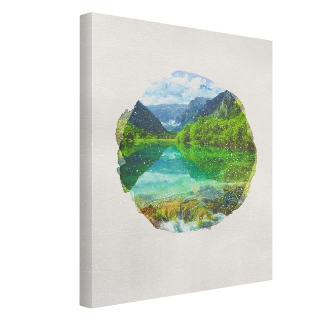 Wandbilder Landschaften Wasserfarben - Bergsee mit Spiegelung
