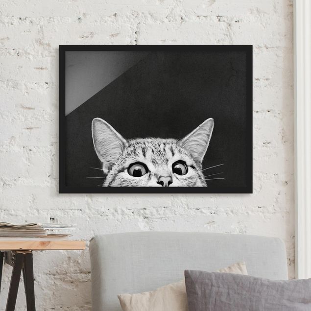 Wanddeko Küche Illustration Katze Schwarz Weiß Zeichnung