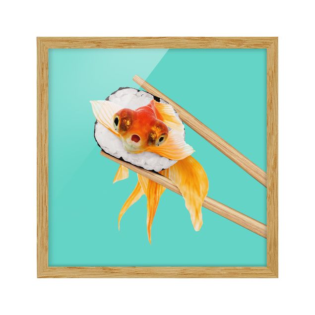 Wandbilder Kunstdrucke Sushi mit Goldfisch