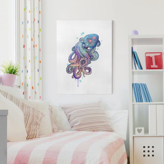 Wanddeko Küche Illustration Oktopus Violett Türkis Malerei