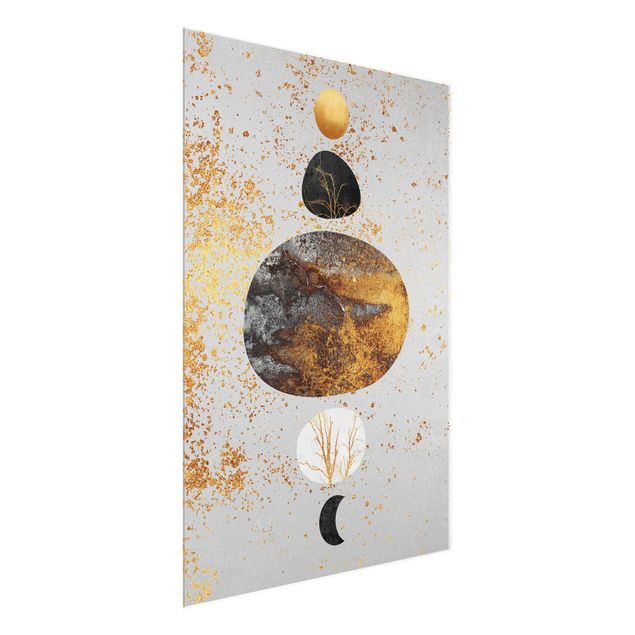 Wandbilder Kunstdrucke Sonne und Mond in Goldglanz