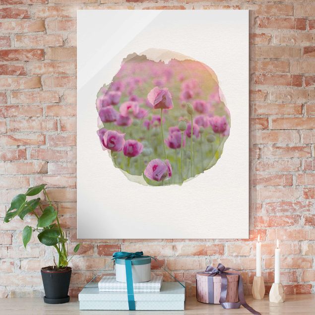 Bilder Wasserfarben - Violette Schlafmohn Blumenwiese im Frühling
