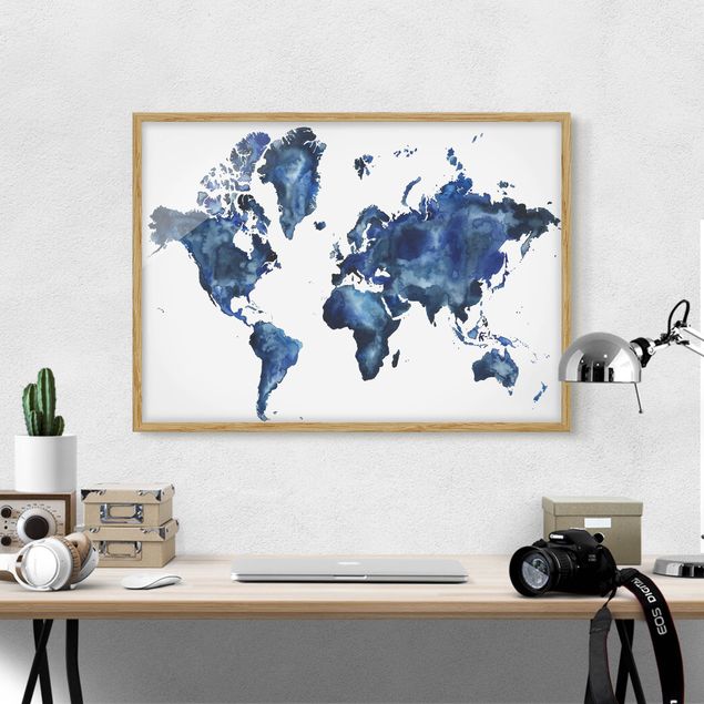 Weltkarten mit Rahmen Wasser-Weltkarte hell