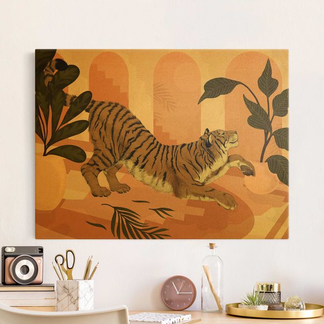 Wanddeko Küche Illustration Tiger in Pastell Rosa Malerei