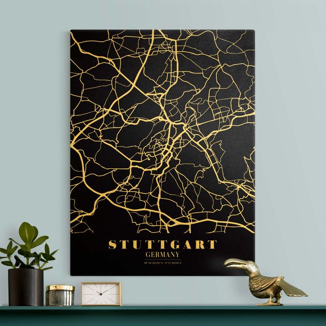 Wandbilder Weltkarten Stadtplan Stuttgart - Klassik Schwarz