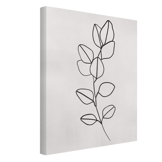 Leinwandbilder schwarz-weiß Line Art Zweig Blätter Schwarz Weiß