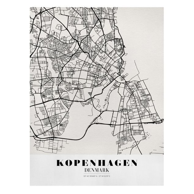 Wandbilder Schwarz-Weiß Stadtplan Kopenhagen - Klassik