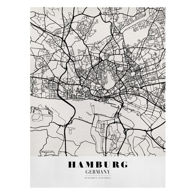 Leinwandbild Weltkarte Stadtplan Hamburg - Klassik