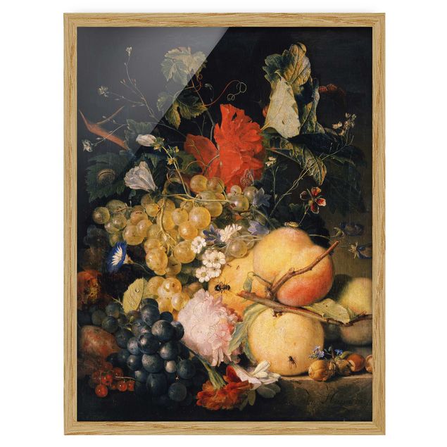 Wandbilder Stillleben Jan van Huysum - Früchte Blumen und Insekten