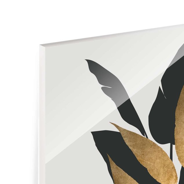 Kubistika Kunstdrucke Grafische Pflanzenwelt - Gold und Schwarz