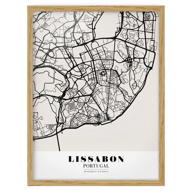 Weltkarten gerahmt Stadtplan Lissabon - Klassik