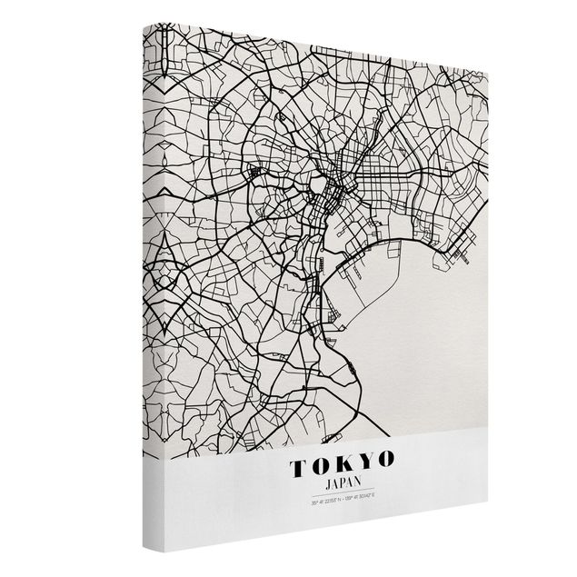 Leinwandbilder schwarz-weiß Stadtplan Tokyo - Klassik
