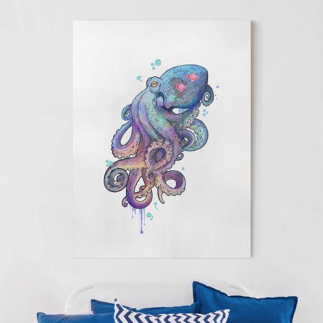 Wandbilder Lila Illustration Oktopus Violett Türkis Malerei
