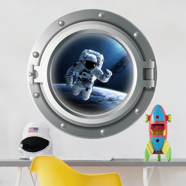 Wandtattoo - 3D Bullauge - Astronaut im Weltall