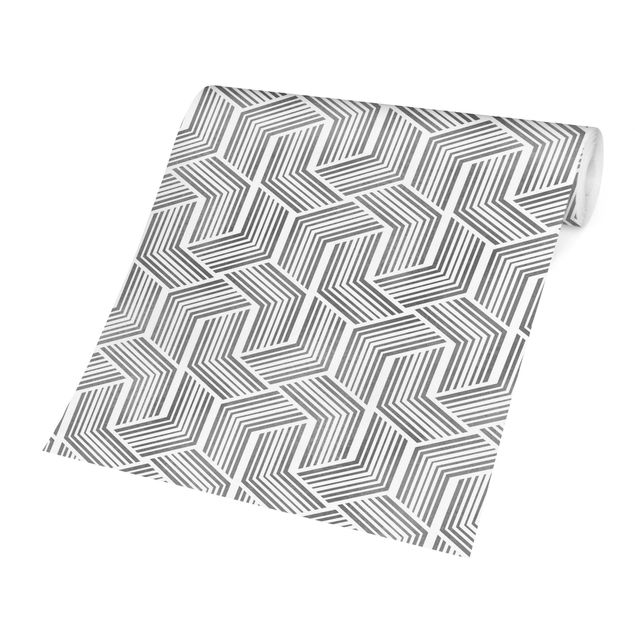 Fototapete modern 3D Muster mit Streifen in Silber