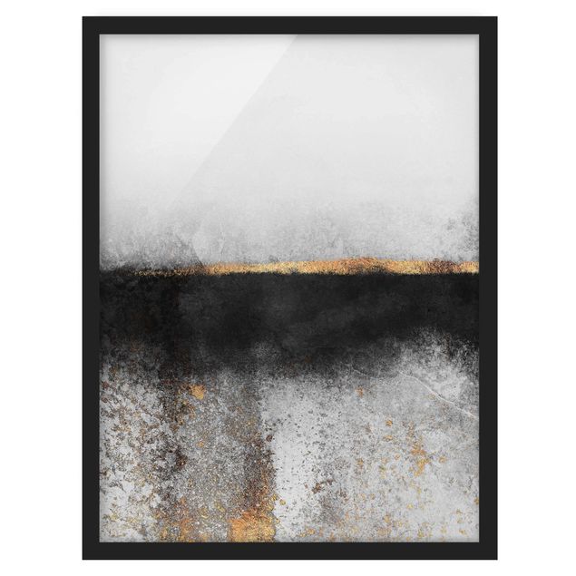 Wandbilder Kunstdrucke Abstrakter Goldener Horizont Schwarz Weiß