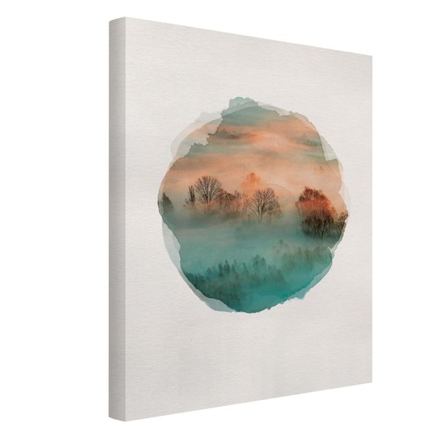 Wandbilder Landschaften Wasserfarben - Nebel bei Sonnenaufgang