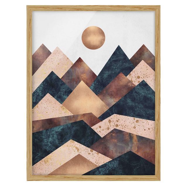 Wandbilder Kunstdrucke Geometrische Berge Bronze