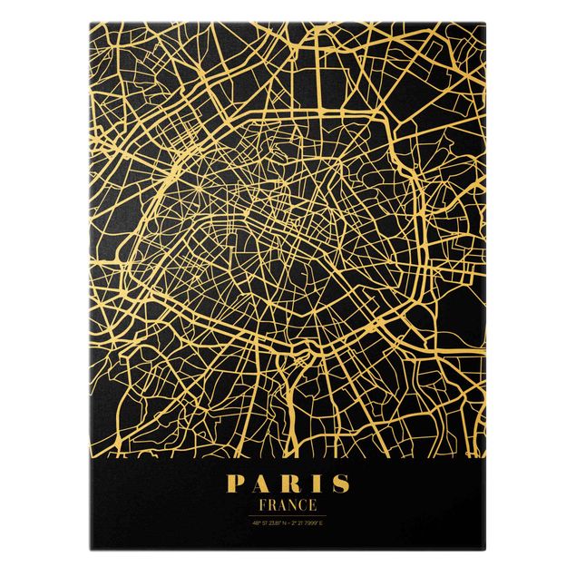 Wandbilder Schwarz Stadtplan Paris - Klassik Schwarz
