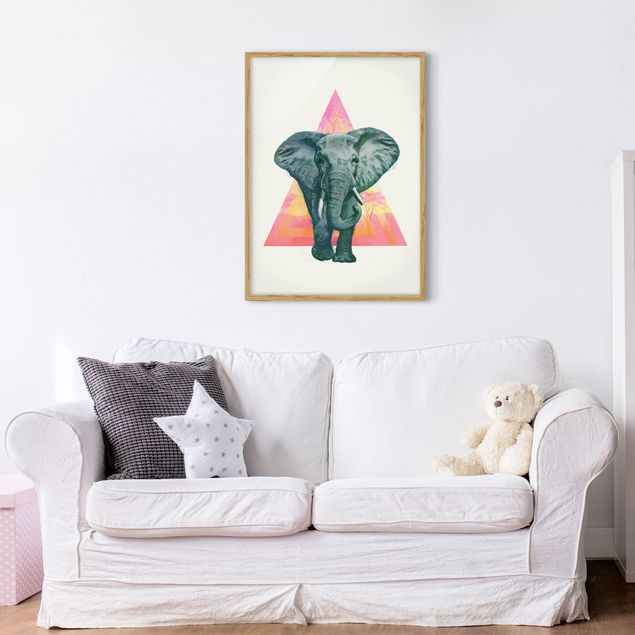Tierbilder mit Rahmen Illustration Elefant vor Dreieck Malerei