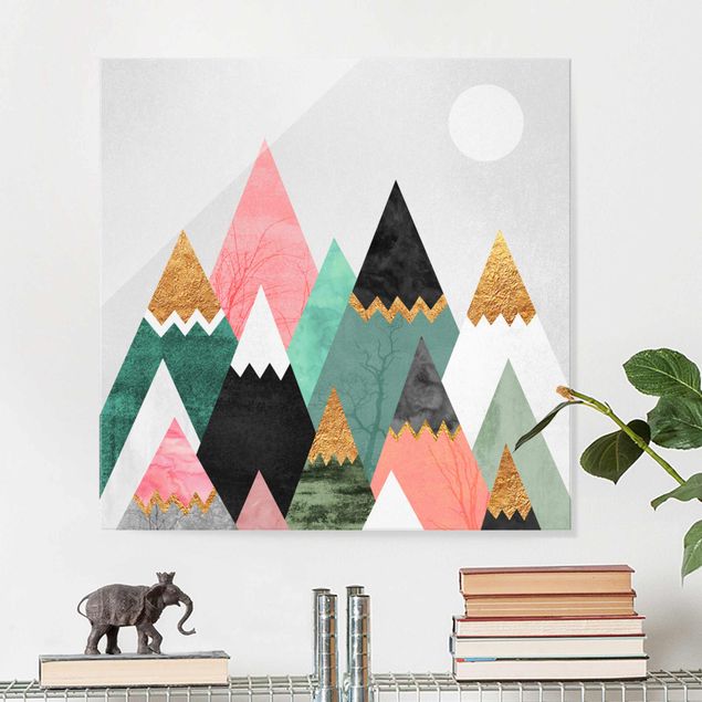 Wandbilder Kunstdrucke Dreieckige Berge mit Goldspitzen