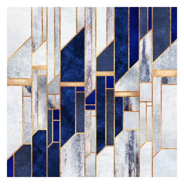 Wandtapete blau Geometrische Formen mit Gold
