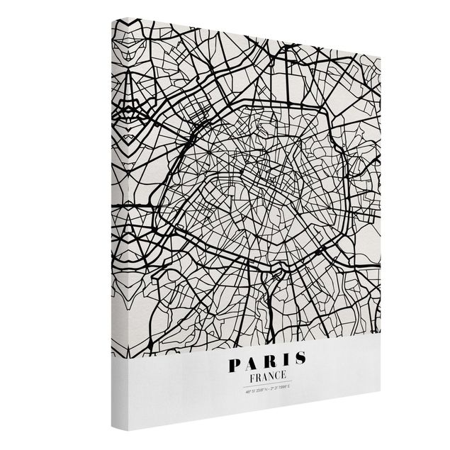 schwarz-weiß Bilder auf Leinwand Stadtplan Paris - Klassik