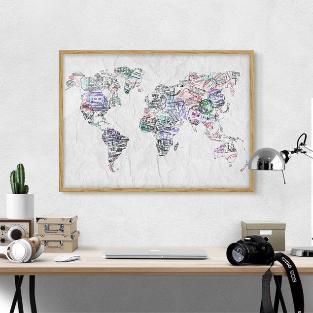 Gerahmte Bilder Sprüche Reisepass Stempel Weltkarte