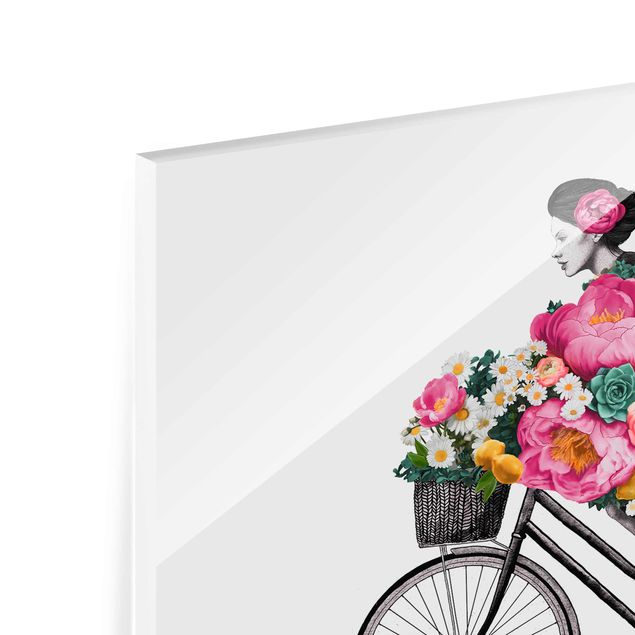 Laura Graves Art Bilder Illustration Frau auf Fahrrad Collage bunte Blumen