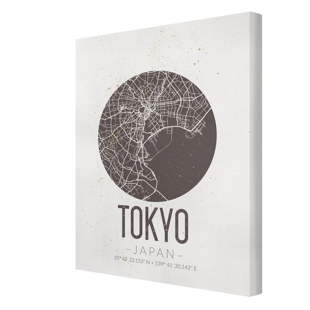 Weltkarte Leinwandbild Stadtplan Tokyo - Retro