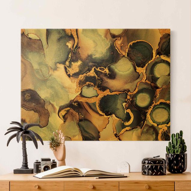 Wanddeko Küche Marmor Aquarell mit Gold