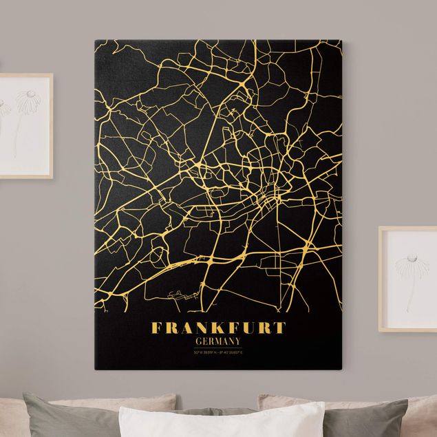 Wandbilder Weltkarten Stadtplan Frankfurt - Klassik Schwarz