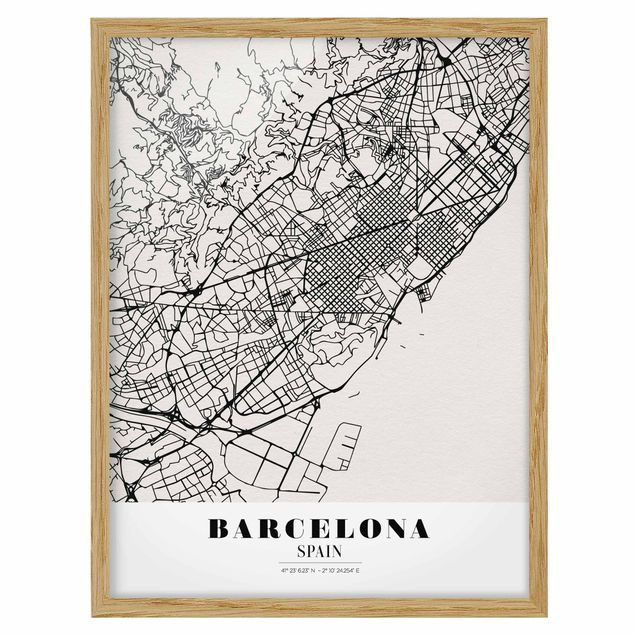 Weltkarten mit Rahmen Stadtplan Barcelona - Klassik