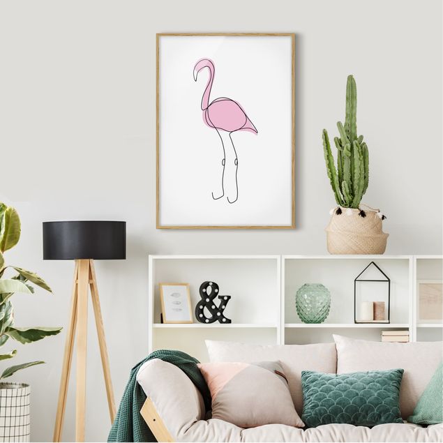 Gerahmte Bilder Tiere Flamingo Line Art