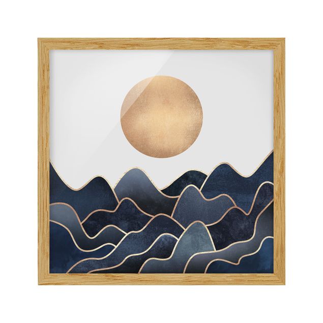 abstrakte Bilder mit Rahmen Goldene Sonne blaue Wellen