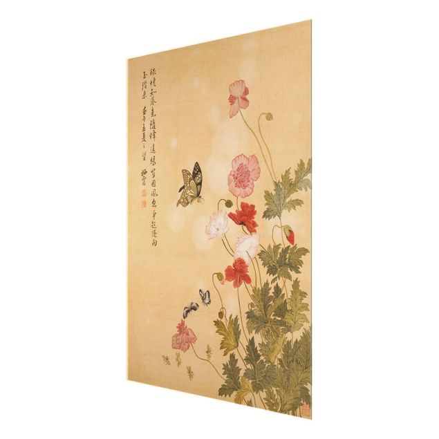 Blumen Glasbilder Yuanyu Ma - Mohnblumen und Schmetterlinge
