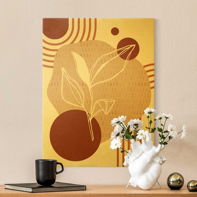 Leinwandbilder Blumen Geometrische Formen - Blätter Orange Gold