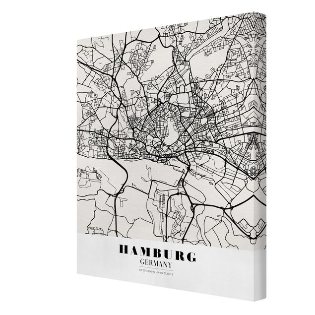 Wandbilder Schwarz-Weiß Stadtplan Hamburg - Klassik