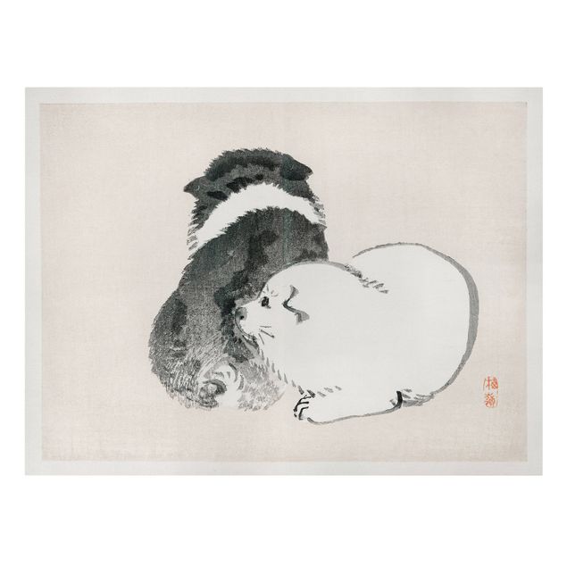 Leinwandbilder Retro Asiatische Vintage Zeichnung Schwarze und weiße Hündchen