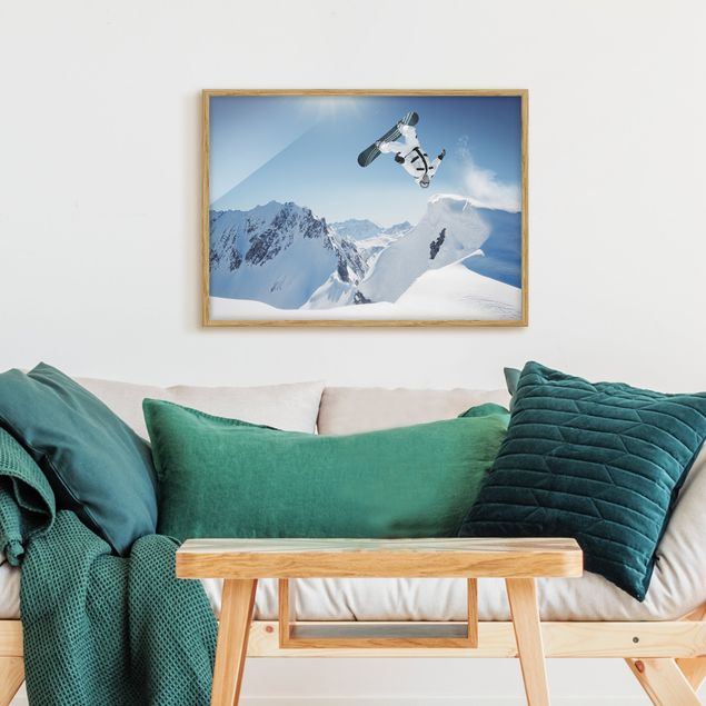 Wandbilder Landschaften Fliegender Snowboarder