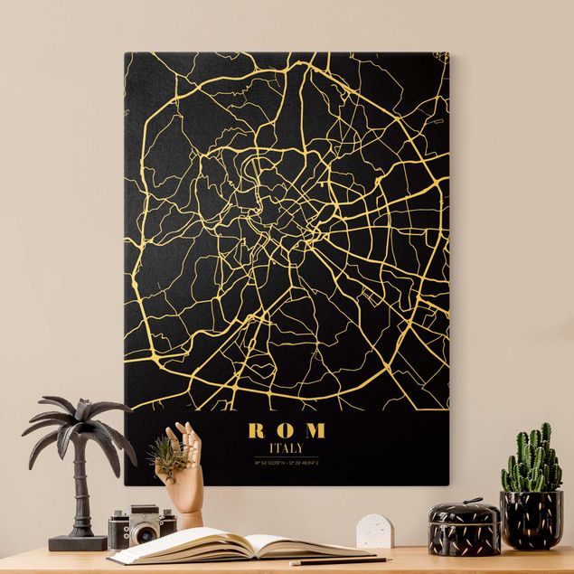 Wandbilder Weltkarten Stadtplan Rom - Klassik Schwarz