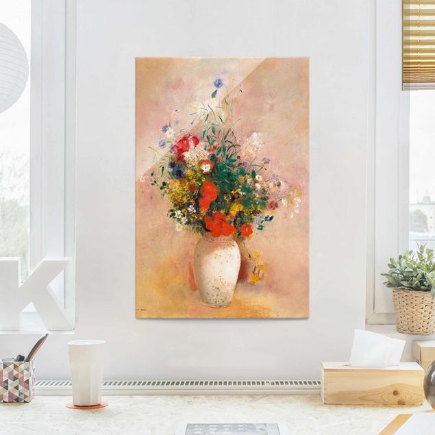 schöne Bilder Odilon Redon - Vase mit Blumen (rosenfarbener Hintergrund)
